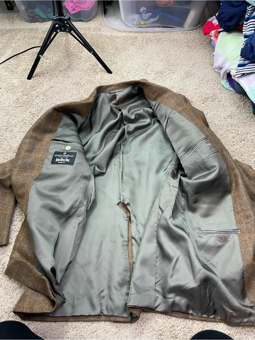 Hickey Freeman Brown Plaid Wool Sport Coat